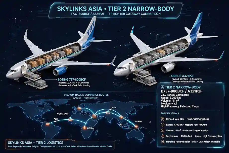 Comparison between Boeing 737-800BCF and Airbus A321P2F freighters