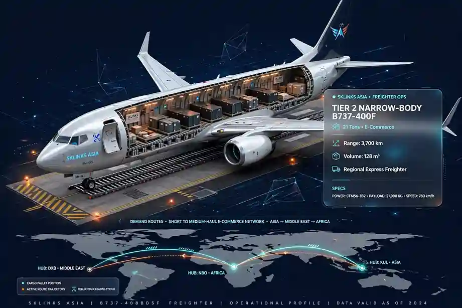 Boeing 737-400F narrowbody freighter being loaded